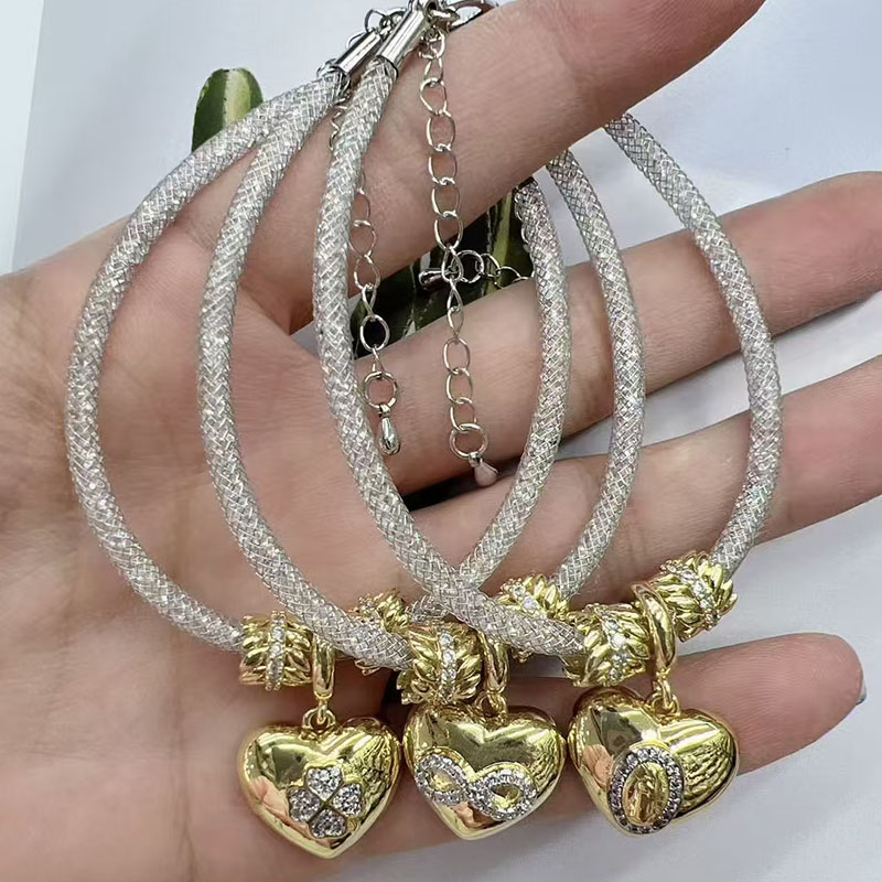 Pulsera De Corazón De Diamantes Bañada En Oro Y Cobre