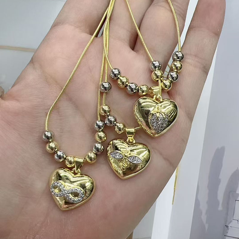 Gold1 Copper Plated Gold Heart Necklace With Diamonds