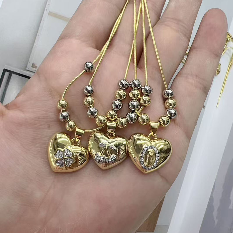 Collar De Corazón De Oro Bañado En Cobre Con Diamantes