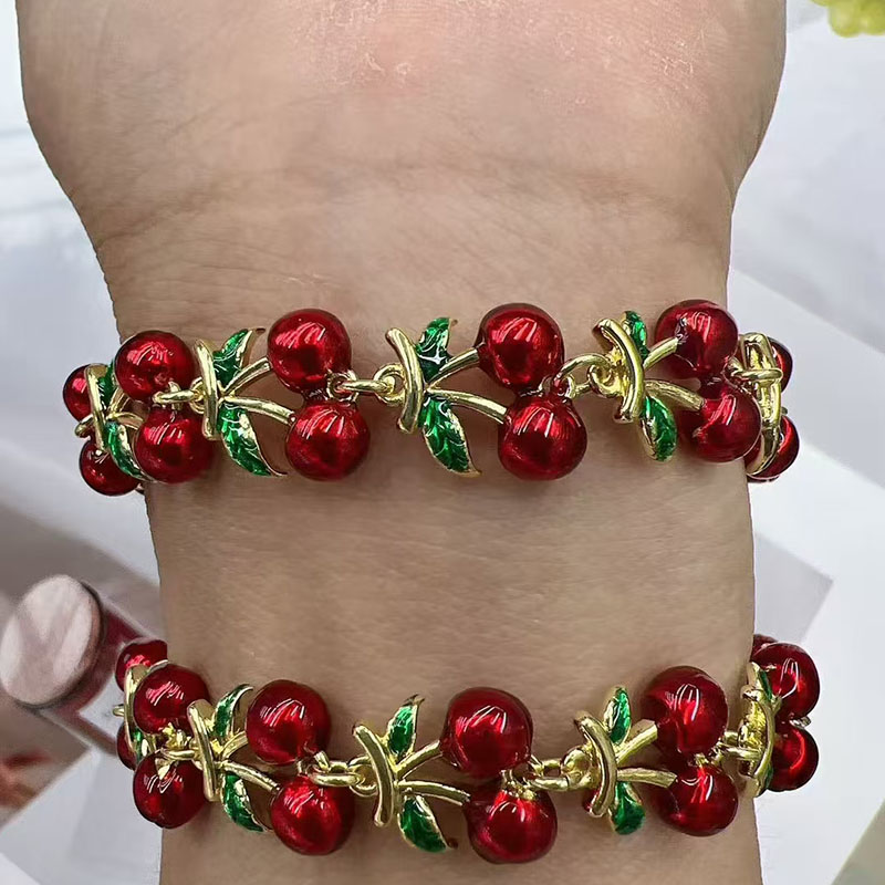 Pulsera De Cerezas De Cobre Bañada En Oro