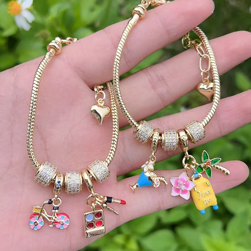 Pulsera Multielemento De Diamantes Bañada En Oro Y Cobre