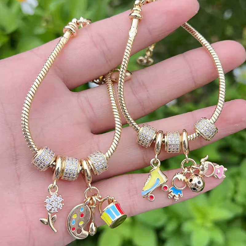 Pulsera Multielemento De Diamantes Bañada En Oro Y Cobre
