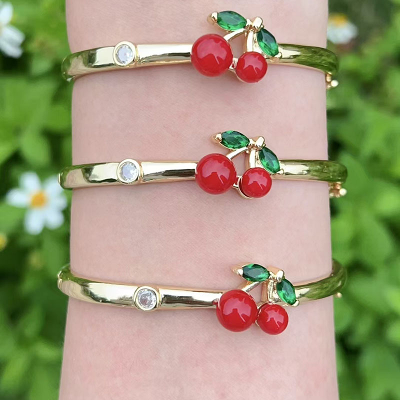 Pulsera De Cerezas Bañada En Oro Y Cobre Con Diamantes