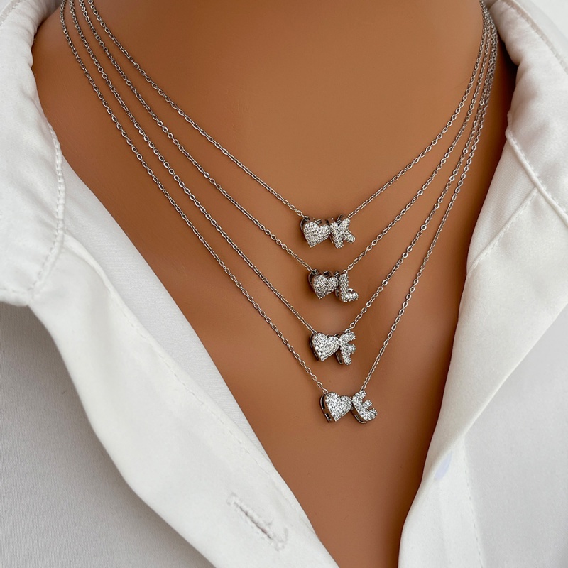 Collar De 26 Letras Con Corazón De Circonita Con Incrustaciones De Cobre