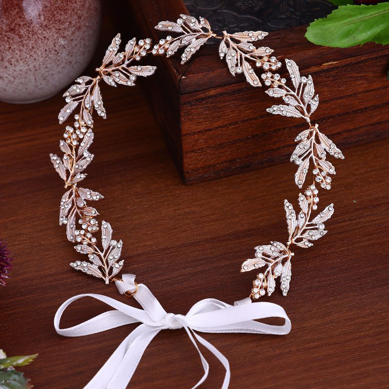 Diadema Con Lazo De Aleación De Diamantes Y Hojas