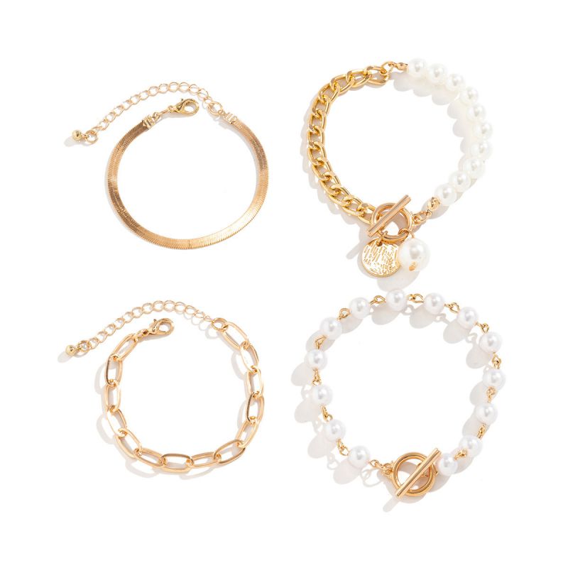 Style 1 Gold Pearl Beaded Diamond Heart Bracelet