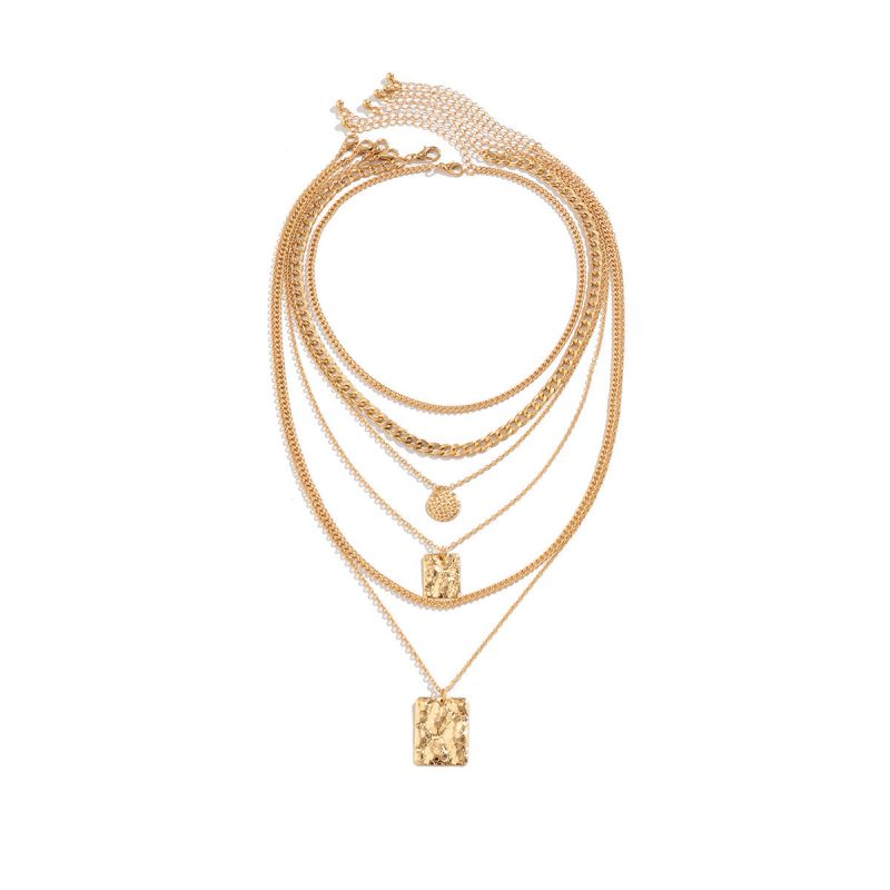 Gold Alloy Wrinkled Square Multi-layer Necklace