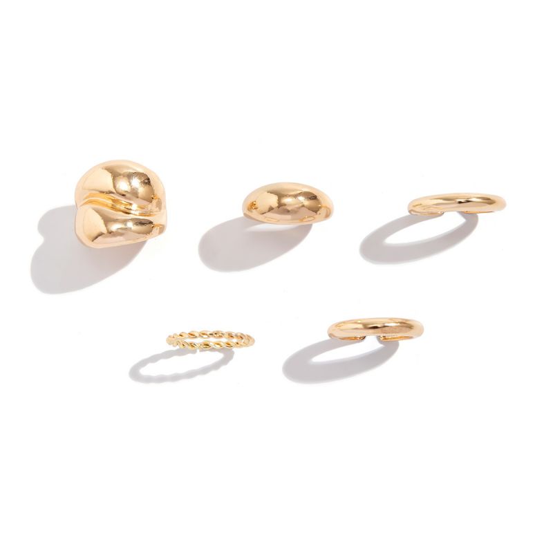 Light Gold 4-piece Set Alloy Geometric Round Ring Set