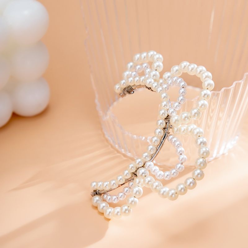 Silver Pearl Beaded Flower Earrings