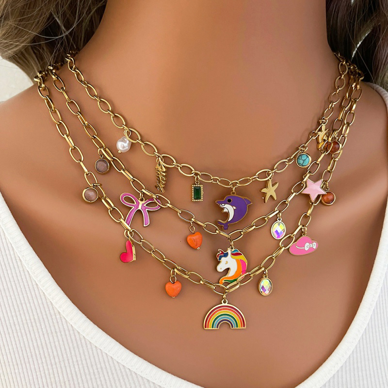 Collar Con Borlas De Dibujos Animados De Acero De Titanio Y Gotas De Aceite