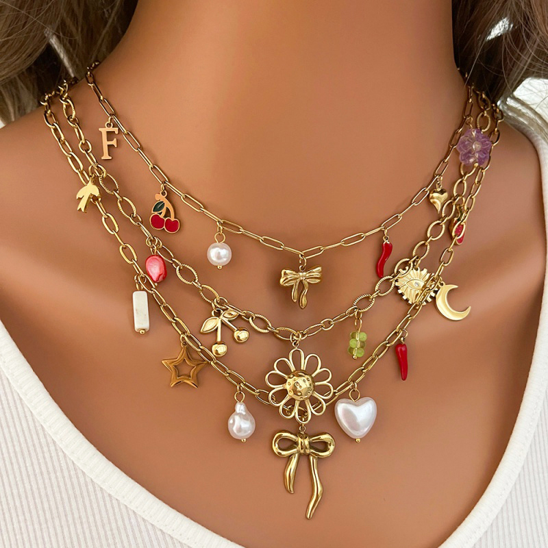 Collar Con Borla Y Lazo De Perlas De Acero De Titanio