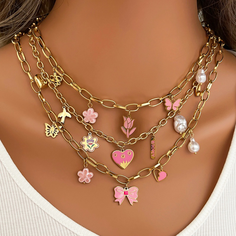 Collar Con Borla Y Lazo De Acero De Titanio Con Gotas De Aceite