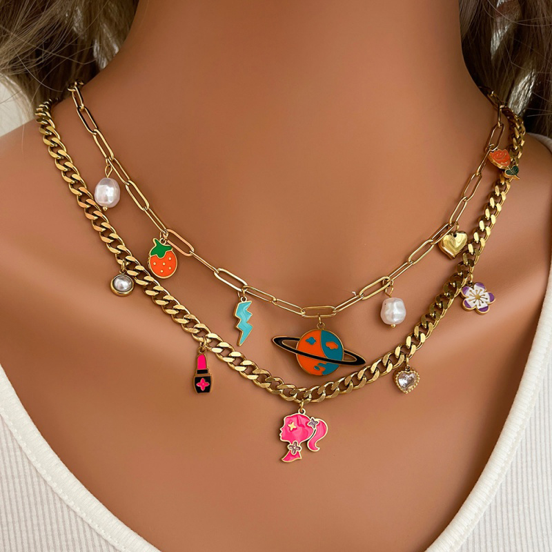 Collar De Acero De Titanio Con Forma De Corazón De Circonita Y Gota De Aceite Para Niña