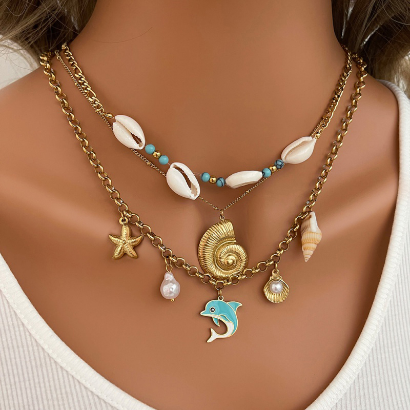 Collar De Perlas De Delfín Con Gotas De Aceite De Acero De Titanio