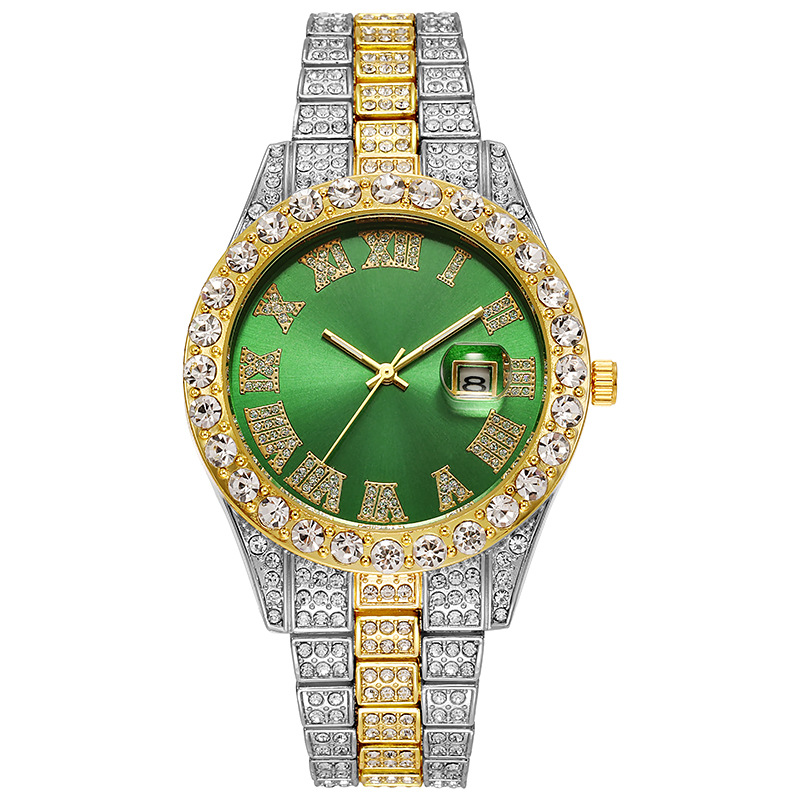 Reloj De Hombre Con Esfera Redonda De Diamantes Y Metal