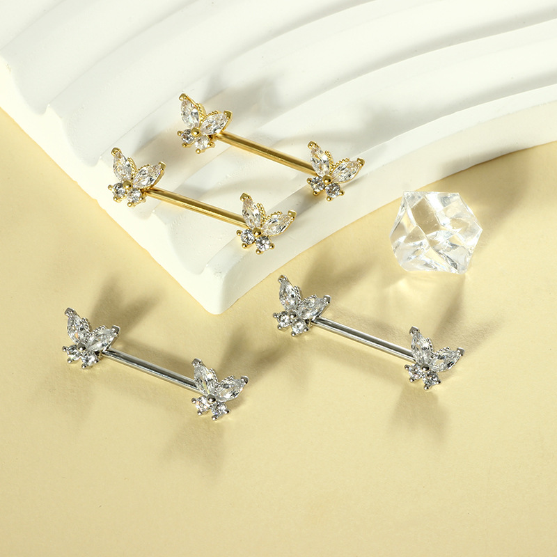 Piercing Para Pezón Con Forma De Mariposa De Diamante De Acero Inoxidable