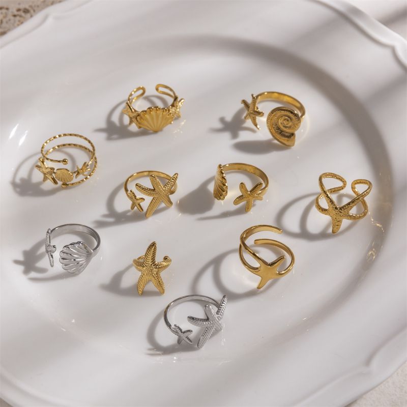 Ring 9 Stainless Steel Starfish Shell Ring