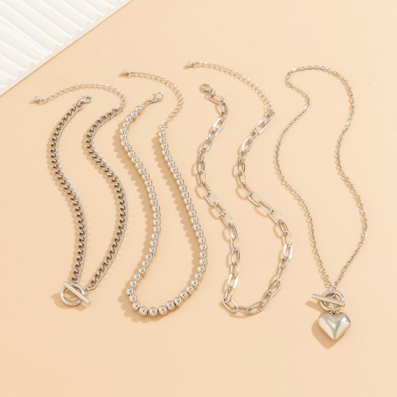 Gold Alloy Beaded Heart Multi-layer Necklace