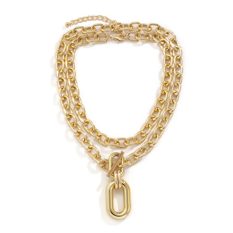 Gold Alloy Geometric Chain Multi-layer Necklace