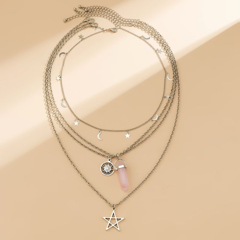 Necklace 1# Alloy Five-pointed Star Hexagonal Column Multi-layer Necklace