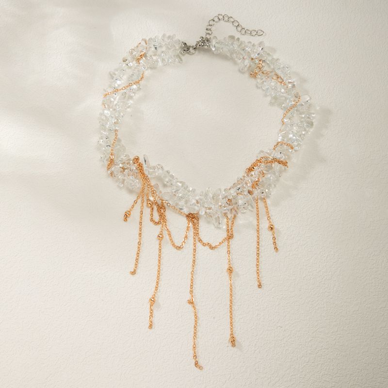 01gold Alloy Double Layer Tassel Necklace