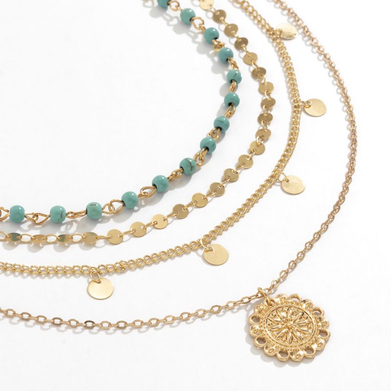 Set 1 Alloy Turquoise Medallion Multi-layer Necklace