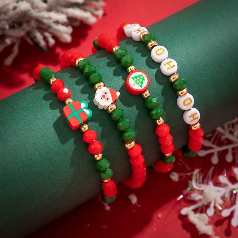 Bracelet 1# Colorful Polymer Clay Crystal Beaded Geometric Christmas Bracelet Set