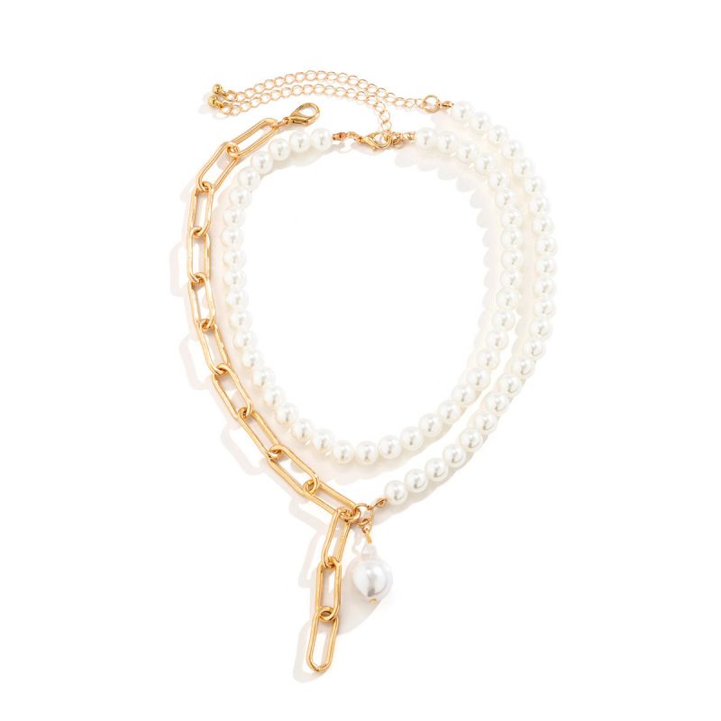 Necklace 1# Alloy Pearl Beaded Double Layer Necklace