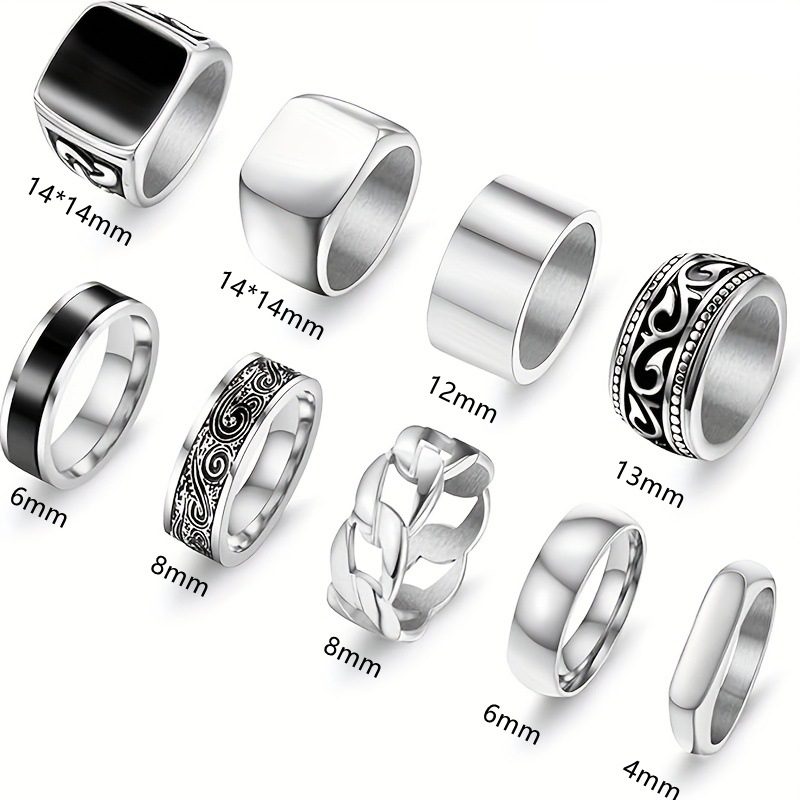 Juego De Anillos Geométricos Redondos De Acero Y Titanio
