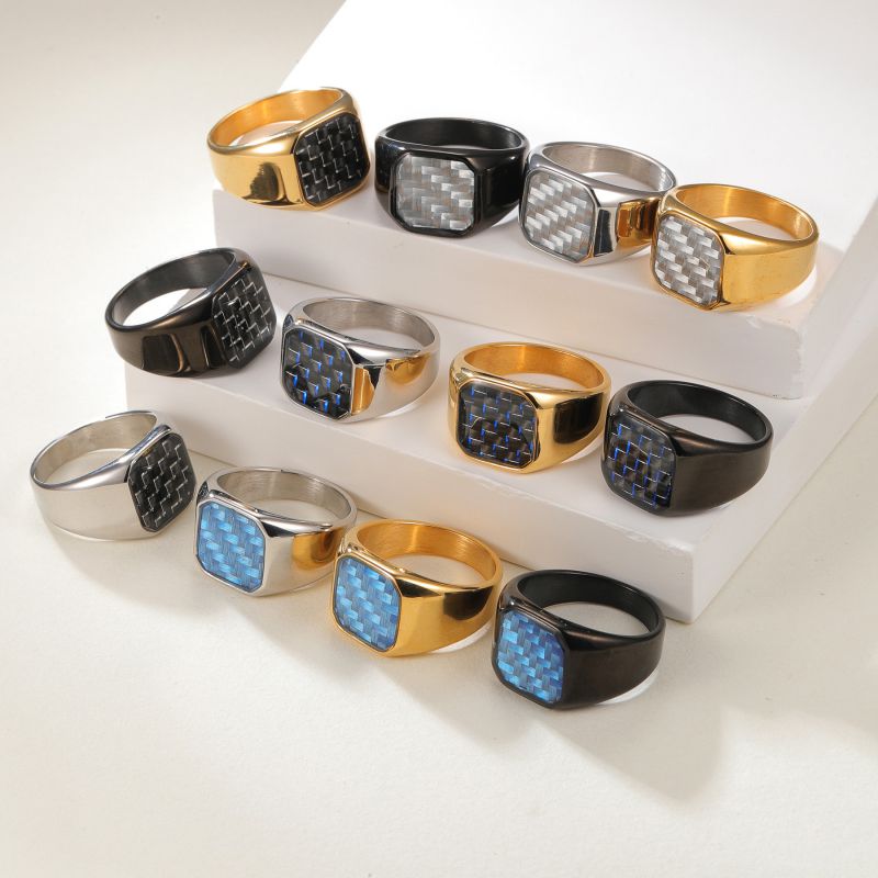 Anillo Cuadrado De Acero Y Titanio Para Hombre.