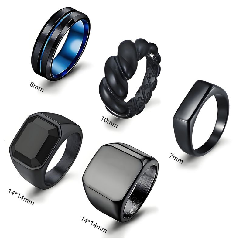 Juego De Anillos Geométricos Redondos De Acero Y Titanio