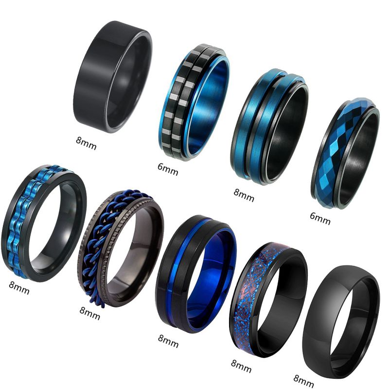 Juego De Anillos Redondos De Acero Y Titanio Para Hombre.