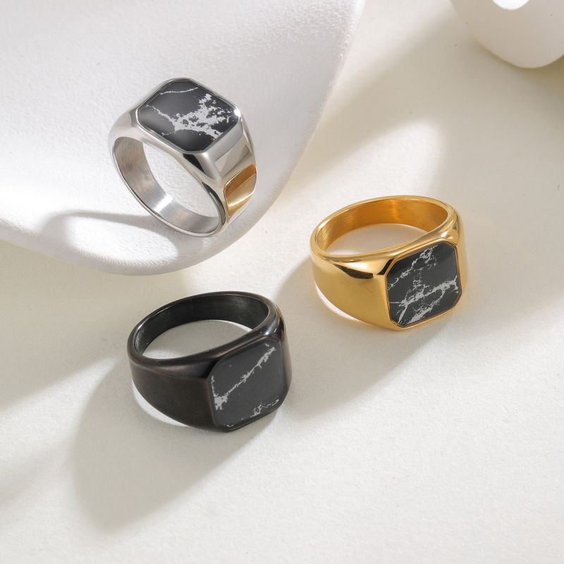 Anillo Cuadrado De Turquesa De Acero Inoxidable