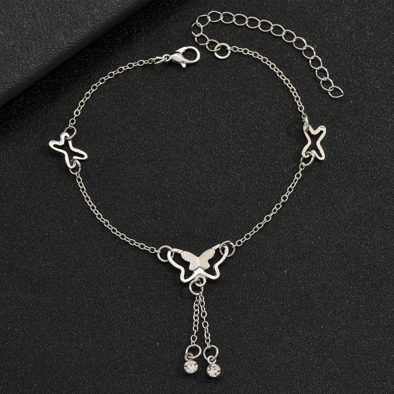 Tobillera Con Borla De Diamante Y Mariposa Hueca
