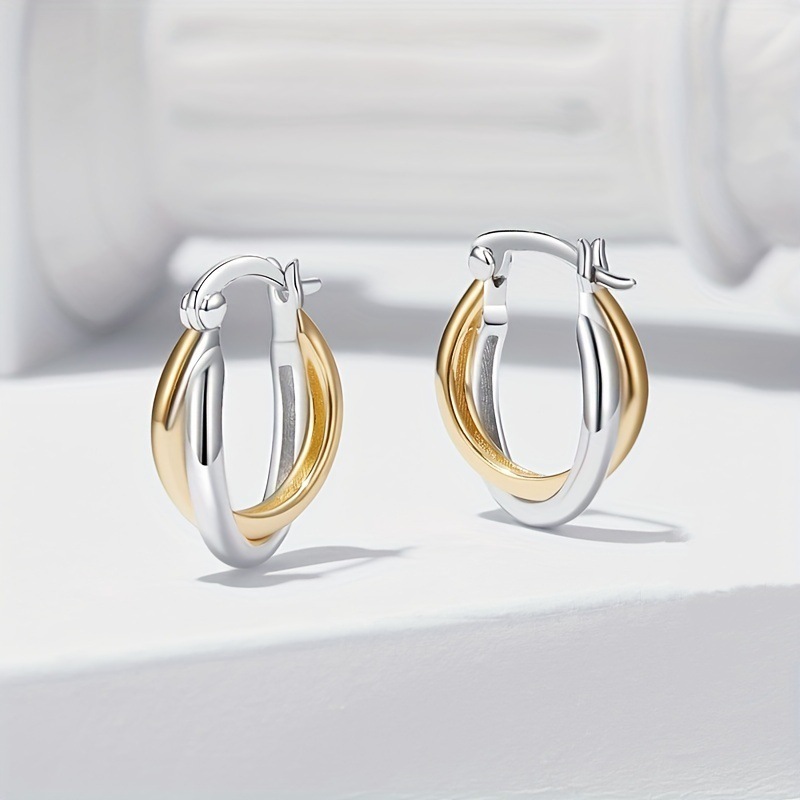 Gold And Silver Two-color Contrast Irregular Cross Earrings