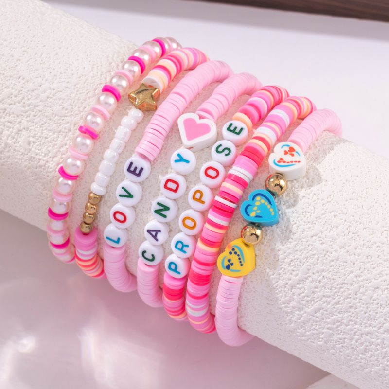 Conjunto De Pulseras De Perlas Y Letras De Arcilla De Colores
