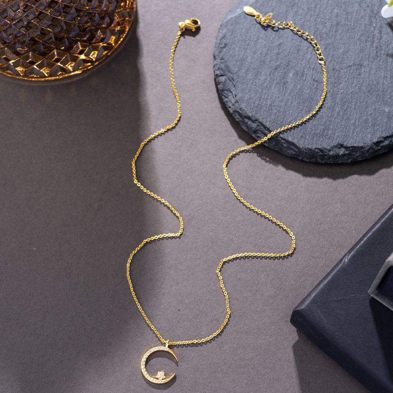 Collar De Luna De Cobre Y Diamantes