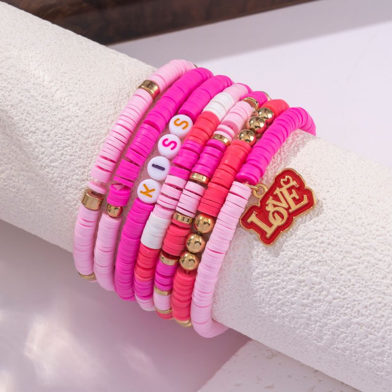 Conjunto De Pulseras De Cuentas Con Letras De Arcilla De Colores
