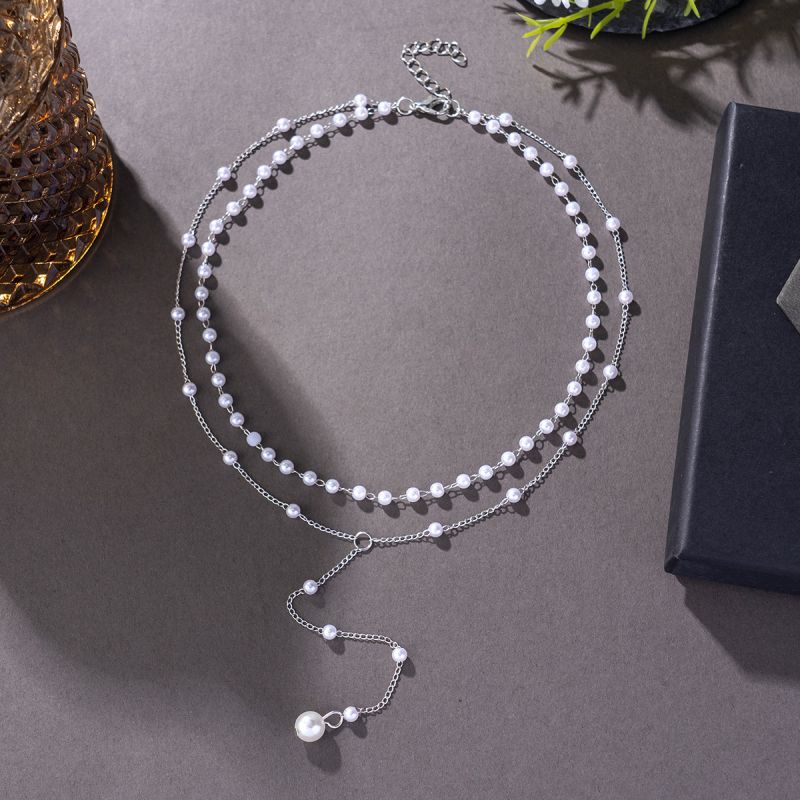 Collar De Doble Capa De Perlas De Aleación