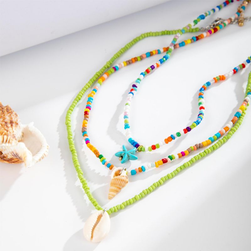 Collar De Estrellas De Mar Con Cuentas De Arroz De Colores