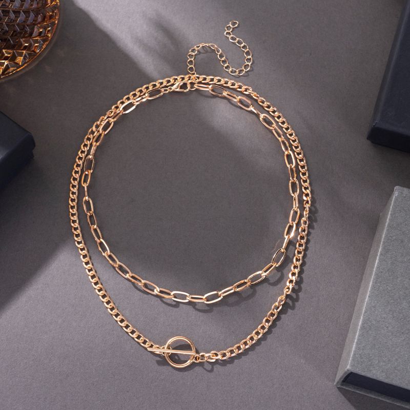 Collar De Doble Capa Con Anillo De Aleación