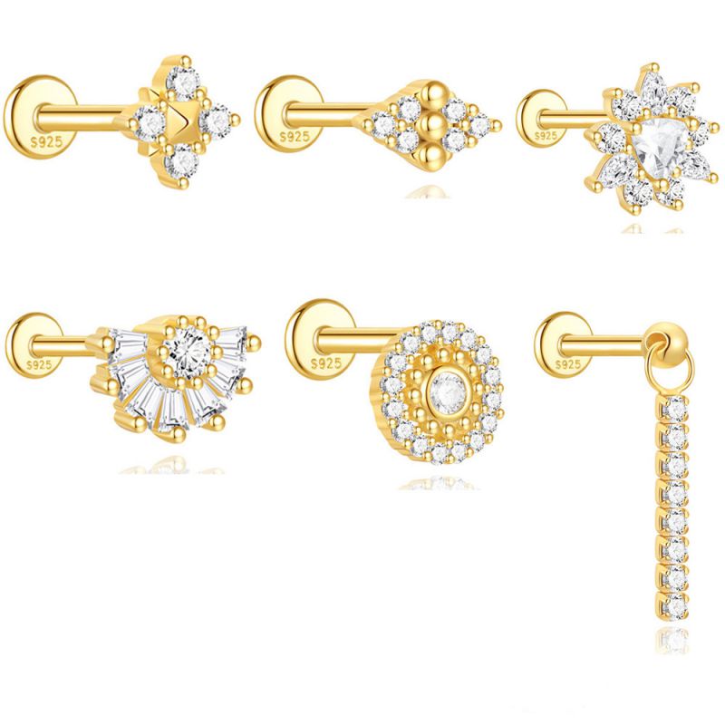 Pendientes De Plata Con Forma De Diamante Y Cabeza Plana Geométrica Con Rosca [individual]