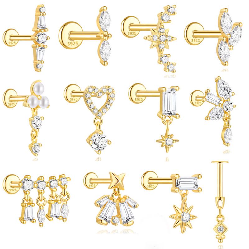 Pendientes De Plata Con Forma De Diamante Y Cabeza Plana Geométrica Con Rosca [individual]