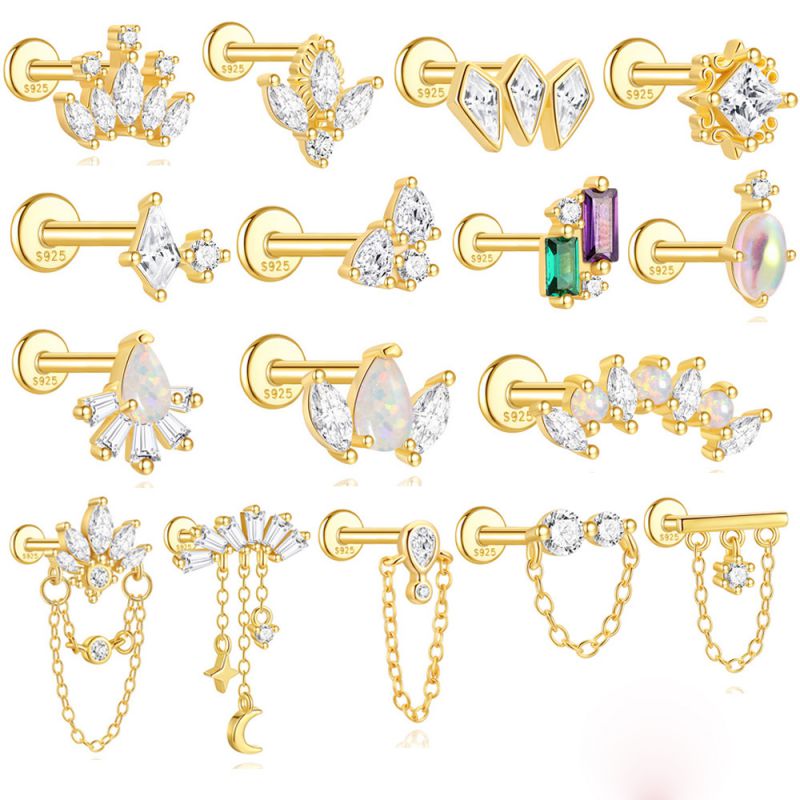 Pendientes De Plata Con Forma De Diamante Y Cabeza Plana Geométrica Con Rosca [individual]