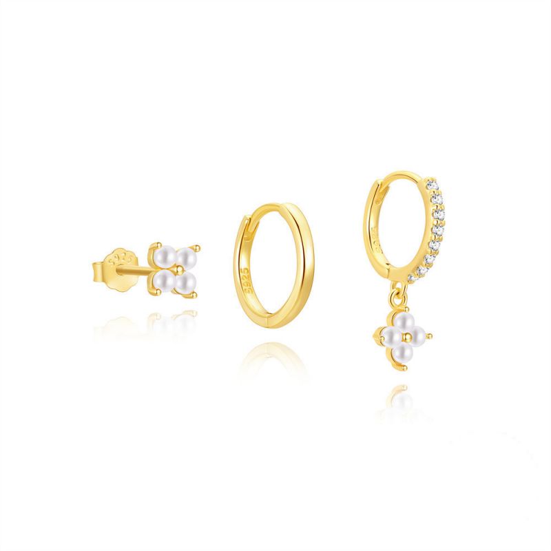3pcs Per Set - Gold Silver Pearl Earring Set