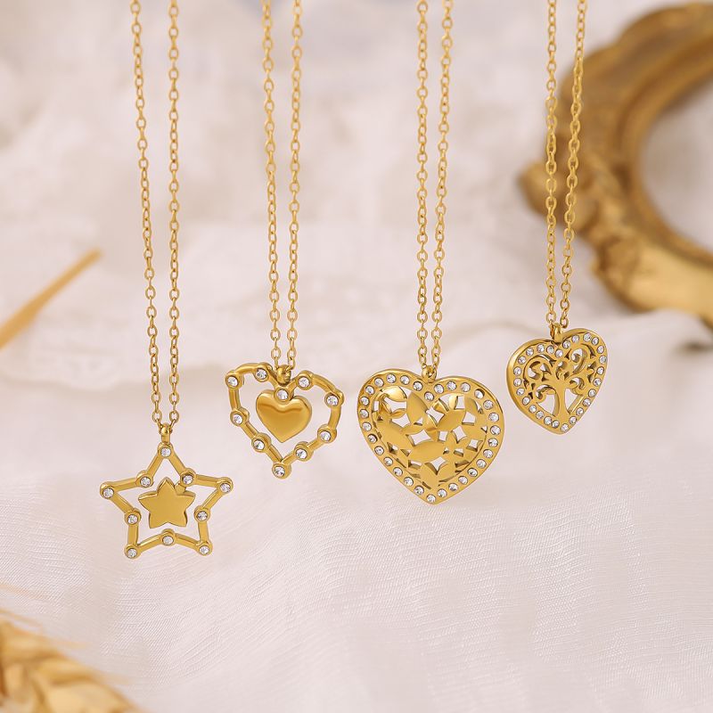 Collar De Estrella De Cinco Puntas Con Diamantes De Acero Inoxidable