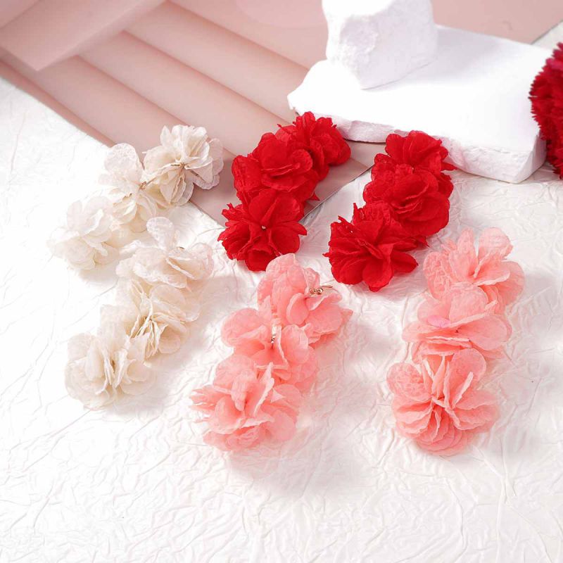 Red Fabric Flower Earrings