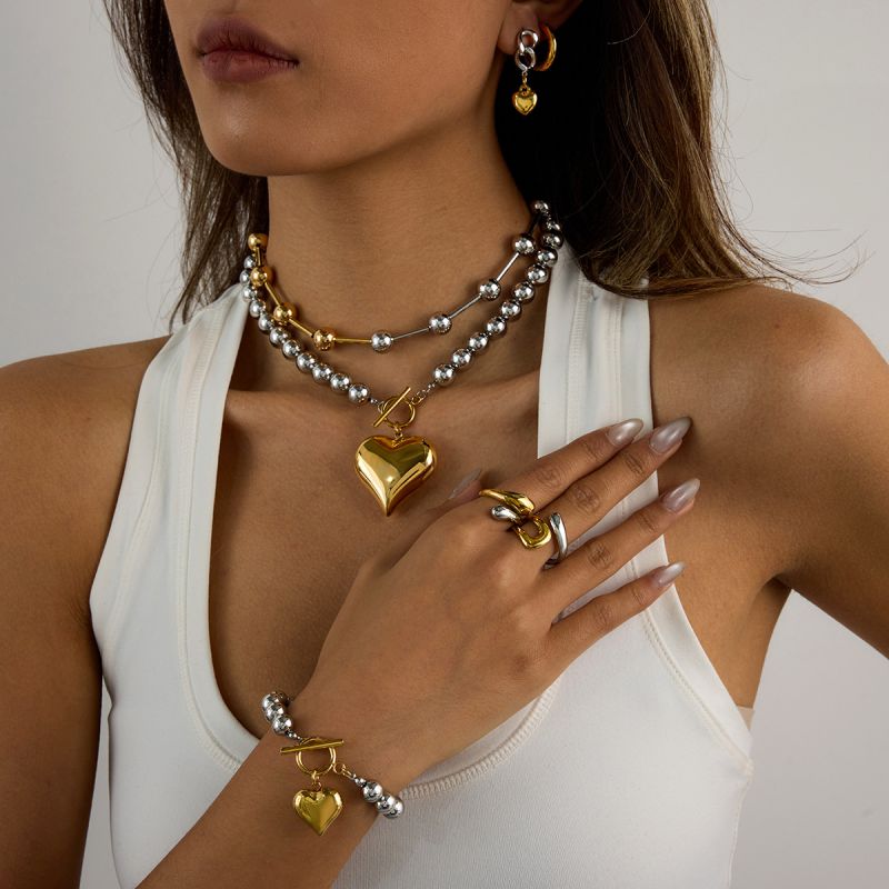 Pendientes Asimétricos De Corazón De Acero Inoxidable