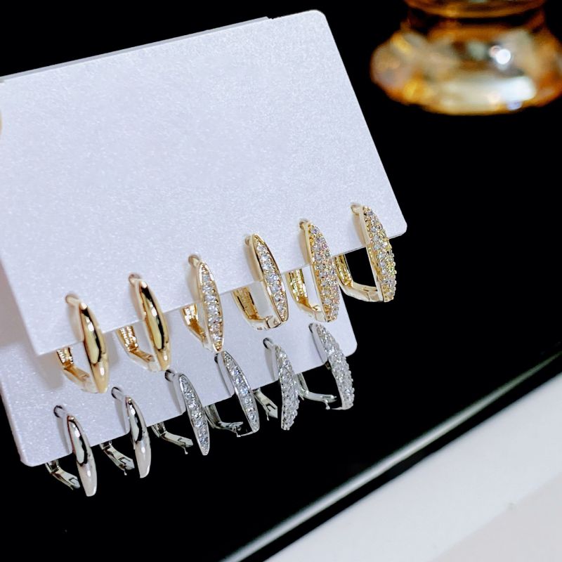 Silver (real Gold Plating To Preserve Color) Copper Diamond Square Earring Set
