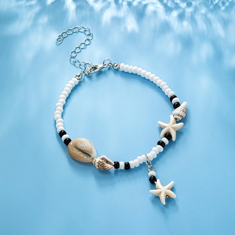 Tobillera De Estrella De Mar Con Cuentas De Arroz